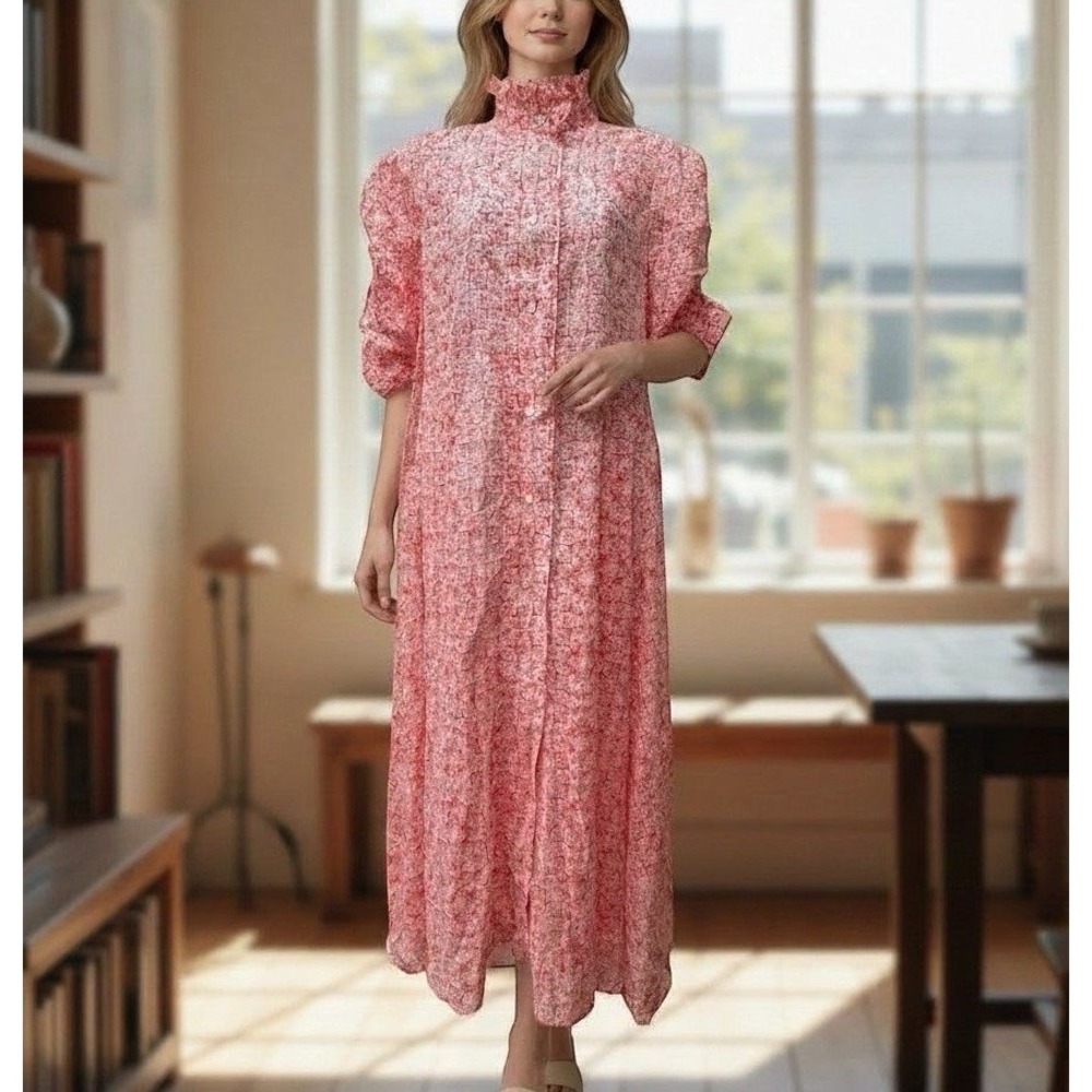 NWT THIERRY COLSON VENETIA DRESS MUGHAL BLOCK PRINT MULTICO RED PINK SIZE XL